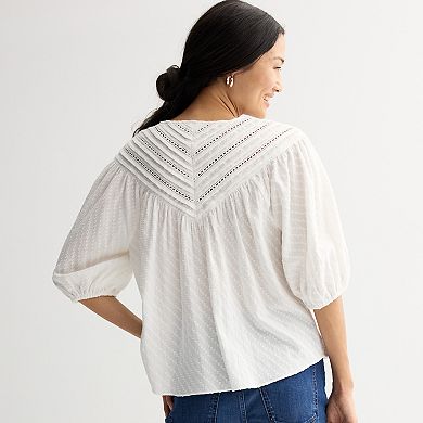 Women's Farmers Market Lace Trim V-Neck Top