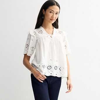 Women's Farmers Market Lace Up Embroidered Top
