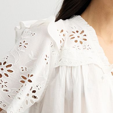 Women's Farmers Market Lace Up Embroidered Top