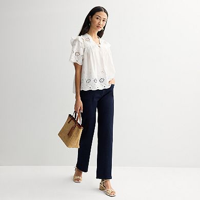 Women's Farmers Market Lace Up Embroidered Top