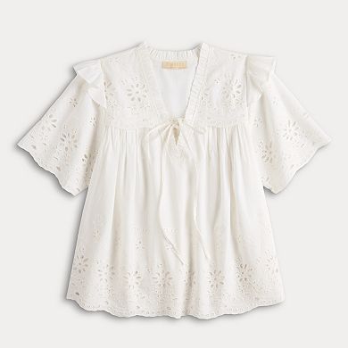 Women's Farmers Market Lace Up Embroidered Top