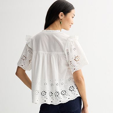 Women's Farmers Market Lace Up Embroidered Top