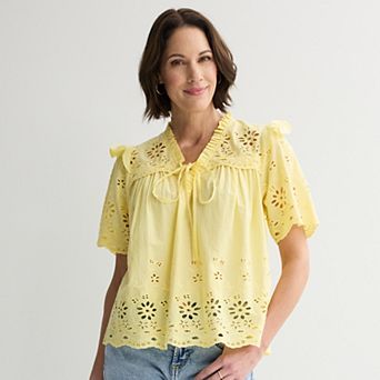 Women's Farmers Market Lace Up Embroidered Top