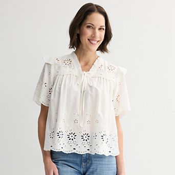 Women's Farmers Market Lace Up Embroidered Top