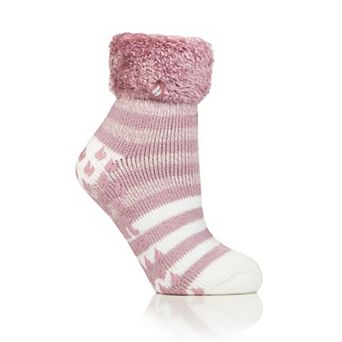 Heat Holders Women's Original 7x Warmer Turnover Cuff Striped Socks with Grip