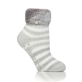 Heat Holders Women's Original 7x Warmer Turnover Cuff Striped Socks with Grip