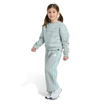 Toddler Girl adidas 2 pc Long Sleeve Printed Pullover & Wide Leg Pants Set