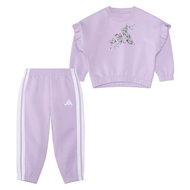 Toddler Girl adidas 2-Piece Flutter Sleeve Pullover & Joggers Set