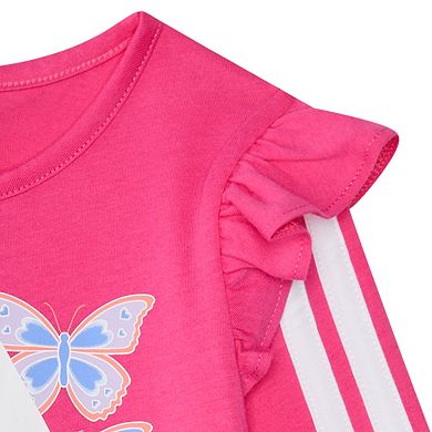 Baby Girl adidas Long Sleeve Butterfly Graphic Ruffle Coverall