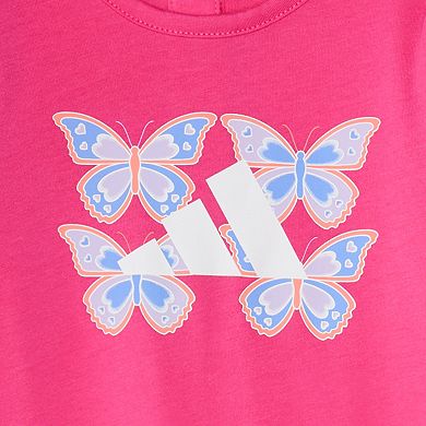 Baby Girl adidas Long Sleeve Butterfly Graphic Ruffle Coverall