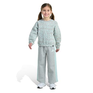 Girls adidas 2-Piece All Over Print Crew Pullover and Wide Pant Set
