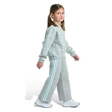 Girls adidas 2-Piece All Over Print Crew Pullover and Wide Pant Set
