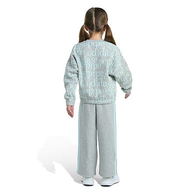 Girls adidas 2-Piece All Over Print Crew Pullover and Wide Pant Set