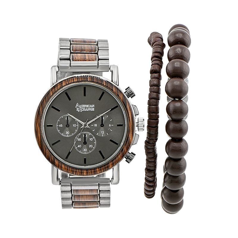 American Exchange Men's Silver Tone Analog Watch, Bracelet & Card Case Set, Size: 44MM, Multi
