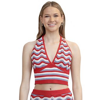 Juniors' madden girl Wave Stripe Crochet Halter Top
