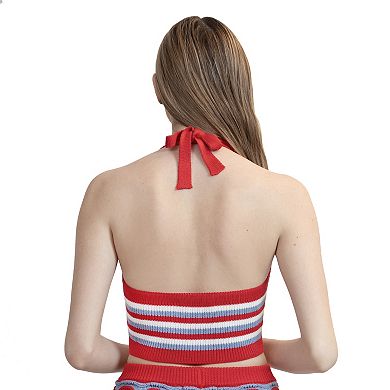 Juniors' madden girl Wave Stripe Crochet Halter Top