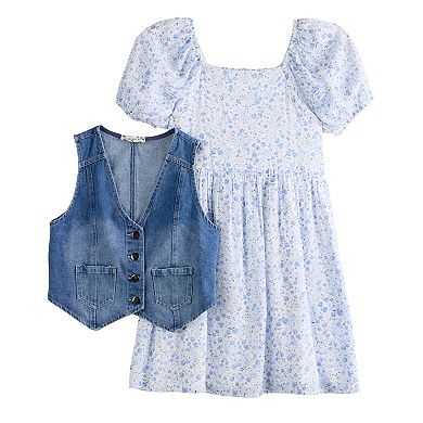 Girls 7-16 Knit Works 2-pc. Western Vest & Squareneck Baby Doll Dress Set in Regular & Plus Size