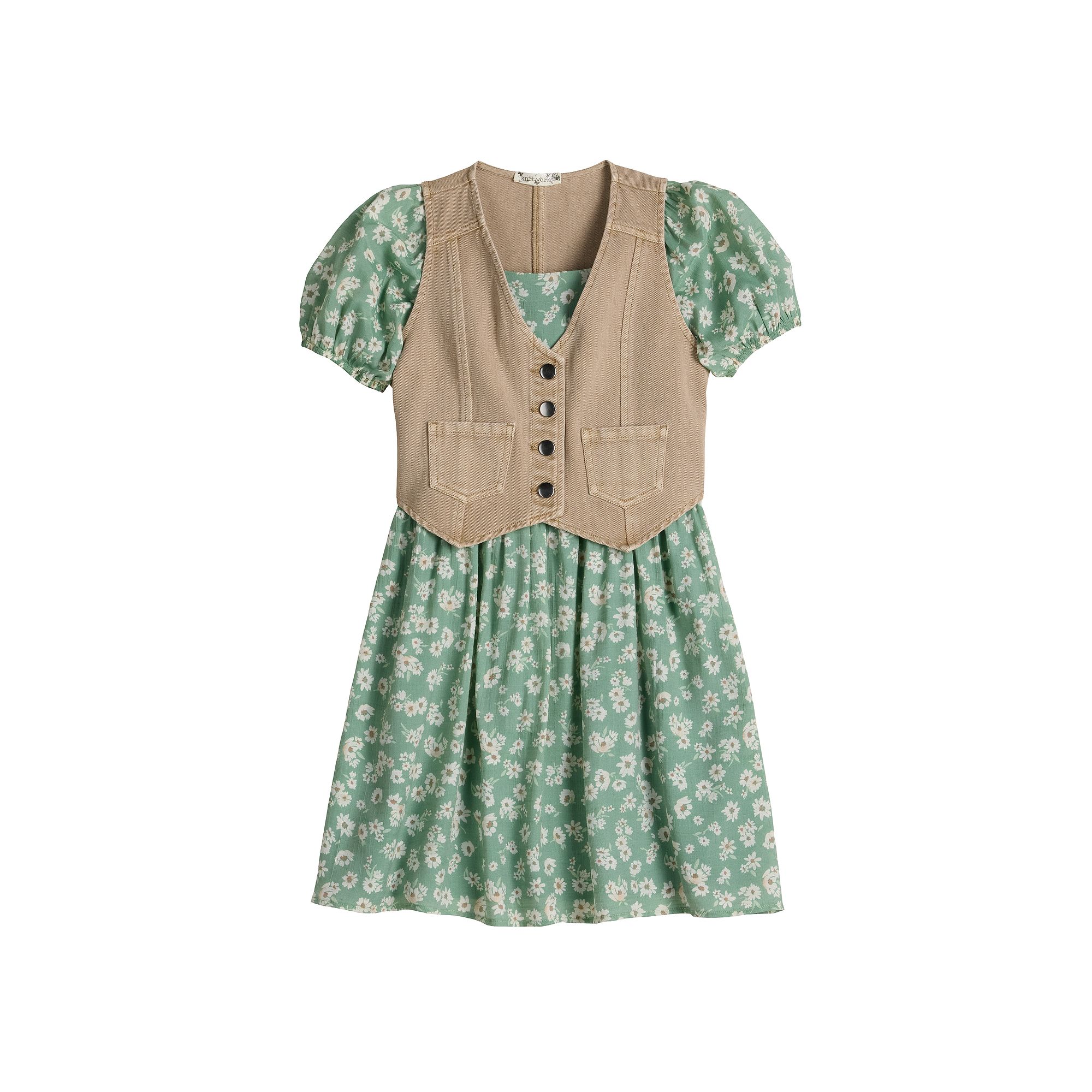 Girls 7-16 Knit Works 2-pc. Western Vest & Squareneck Baby Doll Dress Set i