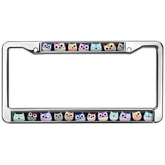 Colorful Owls Metal License Plate Frame