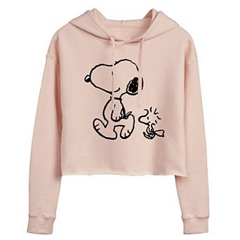 Juniors' Peanuts Snoopy & Woodstock Walk Cropped Hoodie