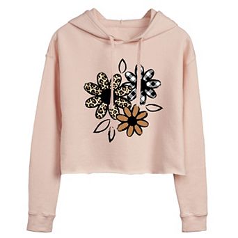 Juniors' Patterned Flowers Cropped Hoodie