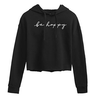 Juniors' Be Happy Script Cropped Hoodie