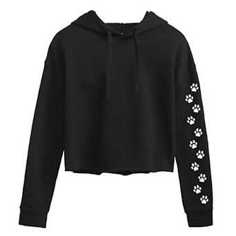 Juniors' Paw Prints Sleeve Cropped Hoodie