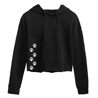 Juniors' Vertical Paw Prints Cropped Hoodie