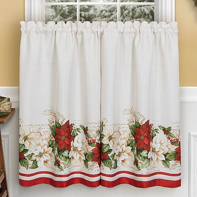 Elrene Home Fashions Red and White Poinsettia Kitchen Tiers and Valance 3-Piece Set