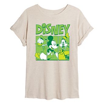 Disney's Mickey Mouse, Goofy & Donald Duck Juniors' Shamrock Grid Oversized Tee
