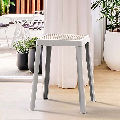 Leisuremod Tresse Series Stackable Poly Stool With Wicker Top