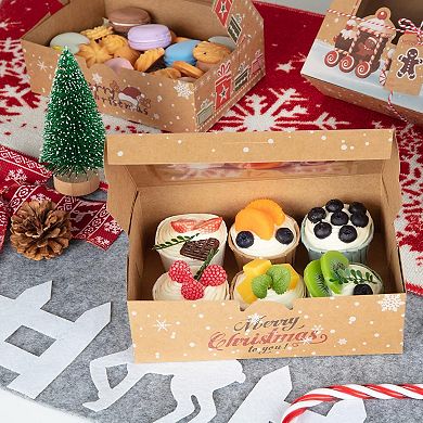24 Pack Christmas Cookie Boxes, Foldable Treat Box with Window, for Pastries and Gift Giving