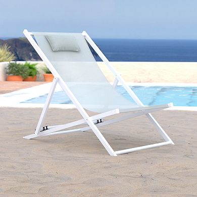 LeisureMod Sunset Outdoor Sling Lounge Chair With Headrest