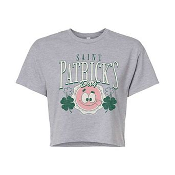 Juniors' SpongeBob SquarePants Saint Patrick's Day Cropped Tee