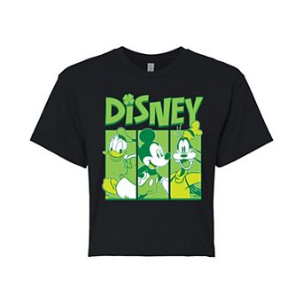 Disney's Mickey Mouse, Goofy & Donald Duck Juniors' Shamrock Grid Cropped Tee