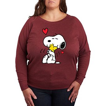 Plus Size Peanuts Snoopy & Woodstock Lots Of Love French Terry Long Sleeve Tee