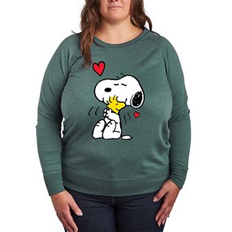 Plus Size Peanuts Snoopy & Woodstock Lots Of Love French Terry Long Sleeve Tee