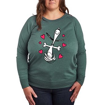 Plus Size Peanuts Snoopy Dancing Hearts French Terry Long Sleeve Tee