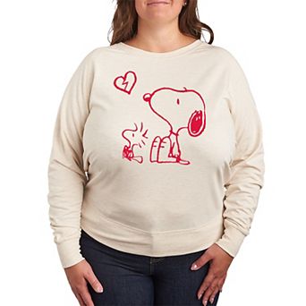 Plus Size Peanuts Snoopy & Woodstock Broken Heart French Terry Long Sleeve Tee