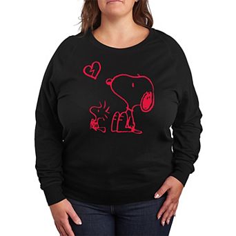 Plus Size Peanuts Snoopy & Woodstock Broken Heart French Terry Long Sleeve Tee