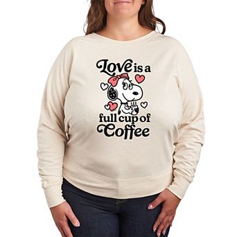 Plus Size Peanuts Belle Full Cup Of Coffee French Terry Long Sleeve Tee