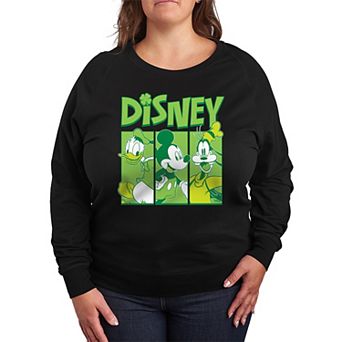 Disney's Mickey Mouse, Goofy & Donald Duck Plus Size Shamrock Grid French Terry Long Sleeve Tee