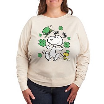 Plus Size Peanuts Snoopy & Woodstock St. Patrick's French Terry Long Sleeve Tee