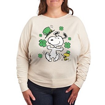 Plus Size Peanuts Snoopy & Woodstock St. Patrick's French Terry Long Sleeve Tee
