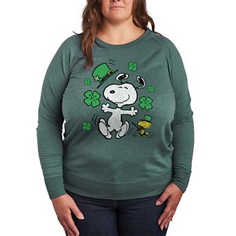 Plus Size Peanuts Snoopy & Woodstock St. Patrick's French Terry Long Sleeve Tee