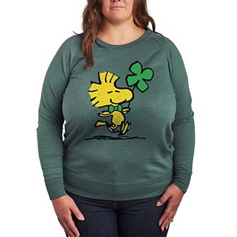 Plus Size Peanuts Woodstock Clover French Terry Long Sleeve Tee