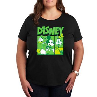 Disney's Mickey Mouse, Goofy and Donal Duck Plus Size Shamrock Grid Graphic Tee