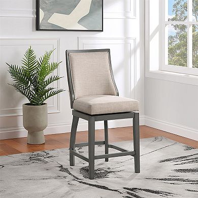 Katherine 25.5 In. High Back Wood 40.74 In. Swivel Counter Stool With Fabric Seat