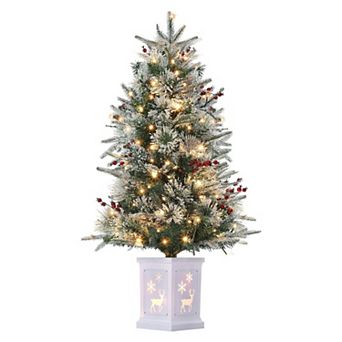 3FT Artificial Mini Christmas Tree with Elk Light Box Base with 78 pc 8 Mode Warm White Light Beads