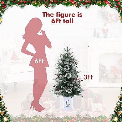 3FT Artificial Mini Christmas Tree with Elk Light Box Base with 78PCS 8 Mode Warm White Light Beads